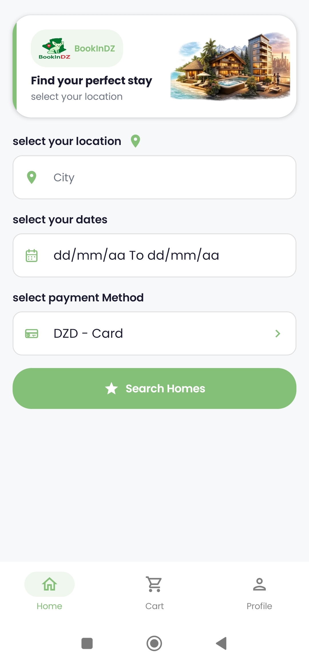 BookInDZ Sign In Screen